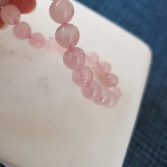 Pink Rose Quartz Stone Beaded Stretch Bracelet - Picture 4 of 4